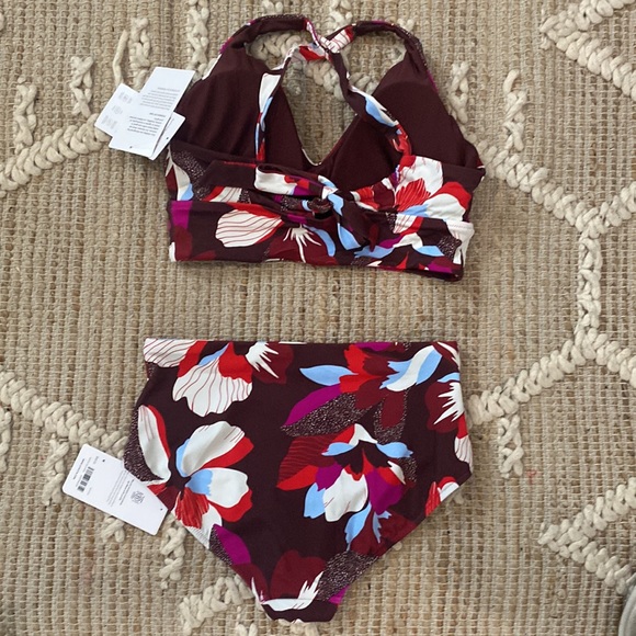 Athleta Plunge Bikini Top D-DD NWT high waist bottom medium hero bloom 2 piece - Picture 11 of 13